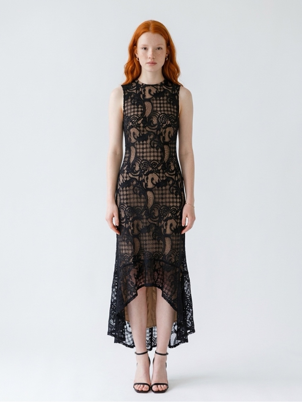 ALI & JAY Black Lace High-Low Sheath Dress